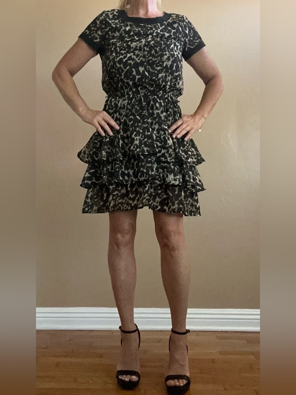 Converse Tiered Leopard Mini Dress in Black and Brown